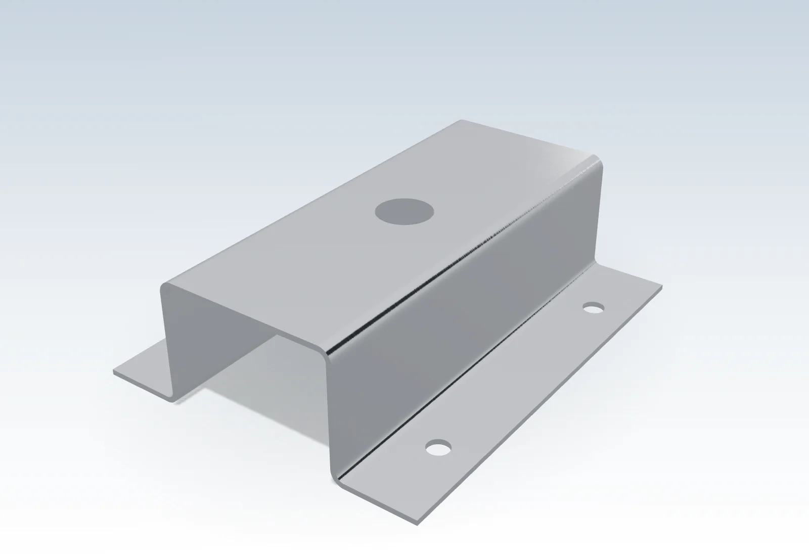 Render of a galvanised steel top-hat profile with fixing holes in both flanges